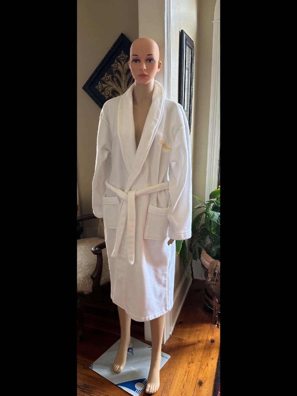 White emblem Microfiber Bathrobe